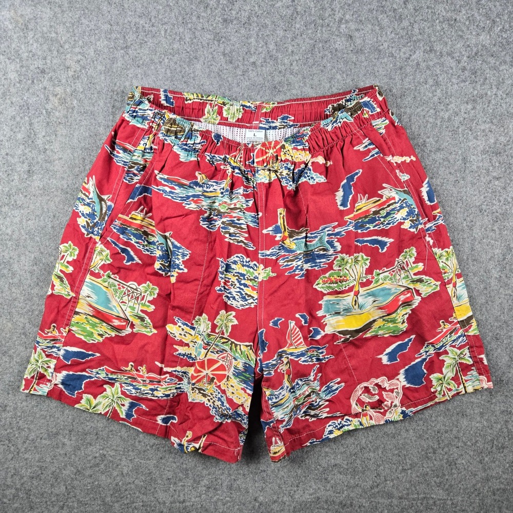 Vtg Reyn Spooner Water Prints Shorts Mens L Red Hawaiian Tropical Swim Trunks